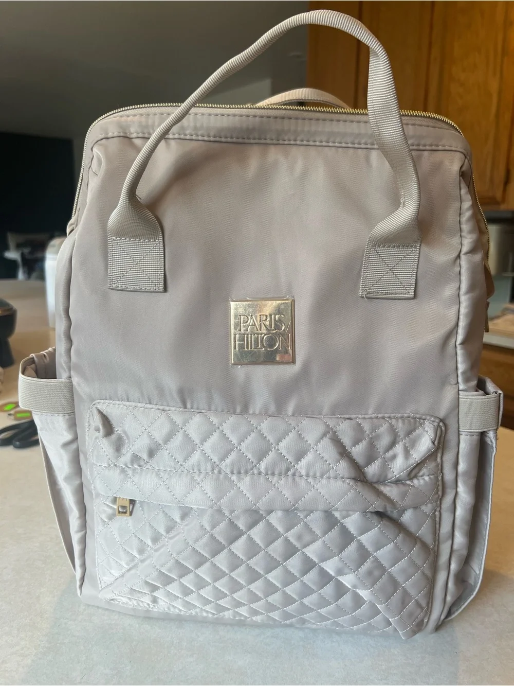 Paris Hilton Light Silver Quilted Front Backpack Tote